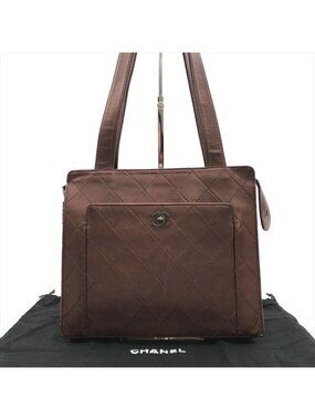 Chanel Lambskin CC Logo Big Quilted Shoulder Bag Brown